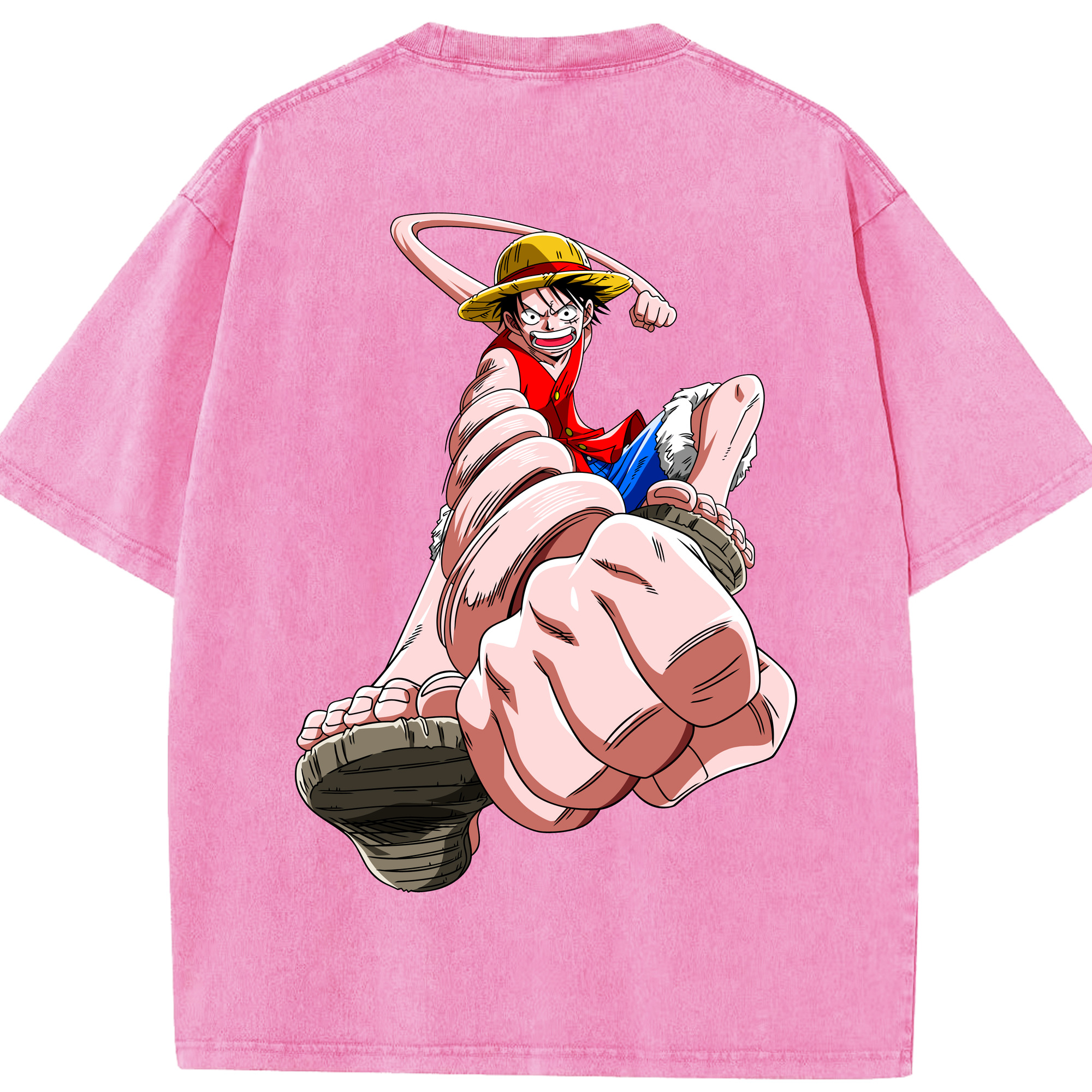ワンピース モンキー・D・ルフィ ONE PIECE Monkey D. Luffy 綿100% ヴィンテージ風 半袖Tシャツ（背面プリント）
